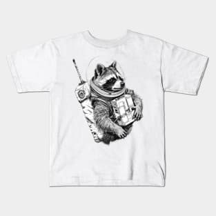 Racoon Astronaut Black White Kids T-Shirt